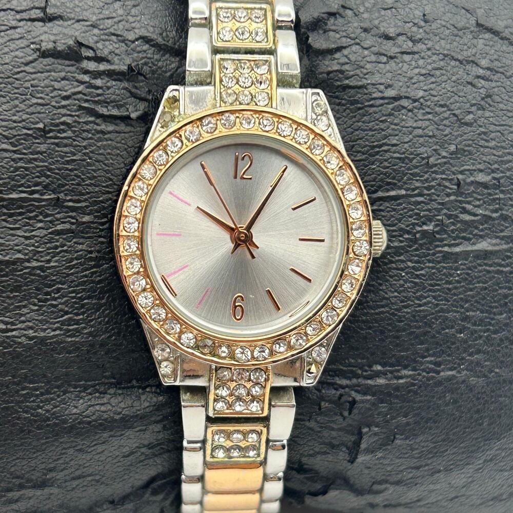 Women’s Two-tone Silver and Rose-gold Crystal Accented Analog Watch Working